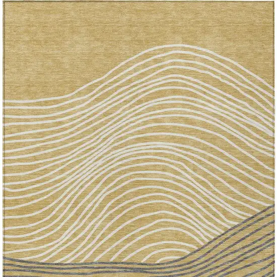 Gold Ivory And Charcoal Striped Washable Indoor Outdoor Area Rug Photo 6