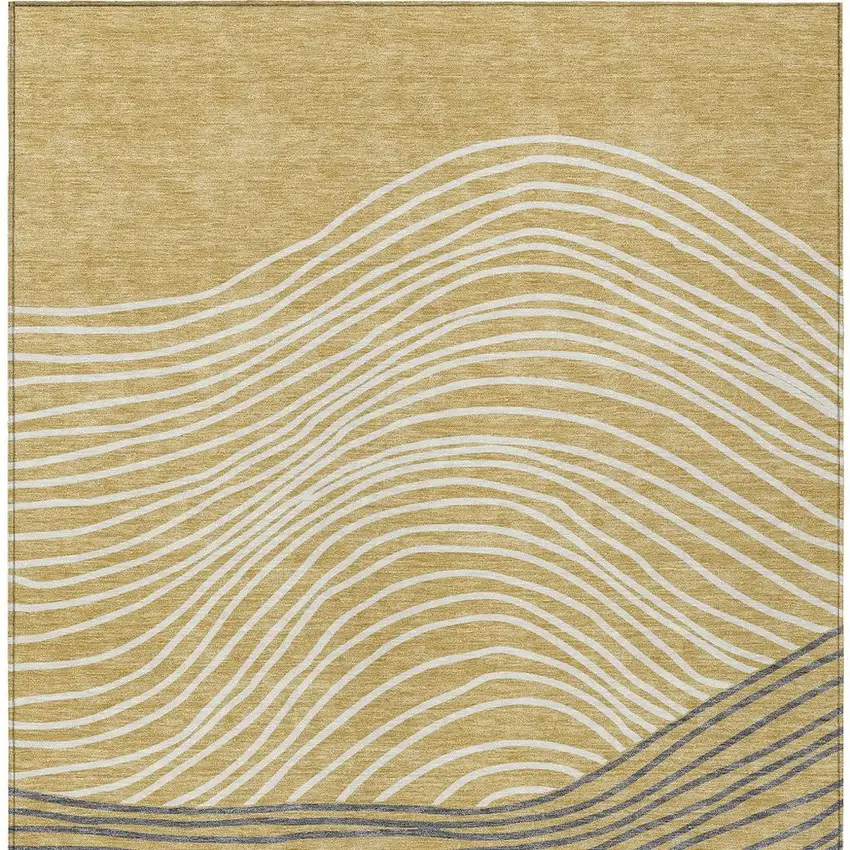 Gold Ivory And Charcoal Striped Washable Indoor Outdoor Area Rug Photo 6