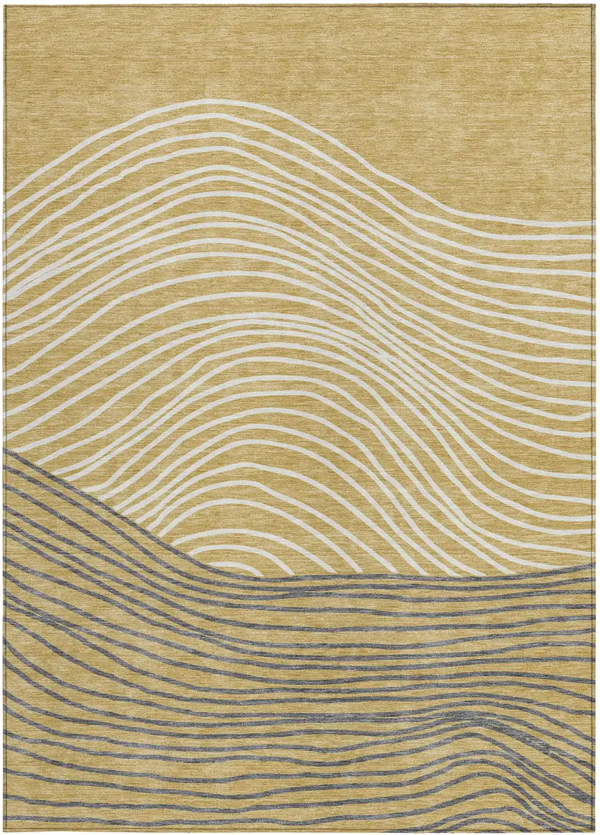 Gold Ivory And Charcoal Striped Washable Indoor Outdoor Area Rug Photo 4