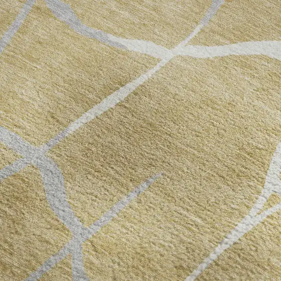 Gold Ivory And Gray Abstract Geometric Washable Area Rug With UV Protection Photo 3