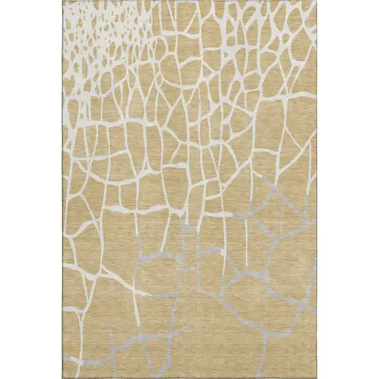 Gold Ivory And Gray Abstract Geometric Washable Area Rug With UV Protection Photo 6