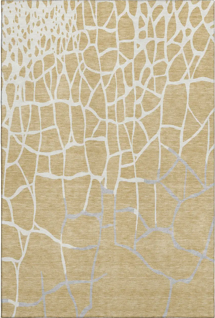 Gold Ivory And Gray Abstract Geometric Washable Area Rug With UV Protection Photo 6