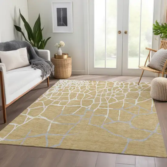Gold Ivory And Gray Abstract Geometric Washable Area Rug With UV Protection Photo 5