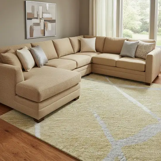 Gold Ivory And Gray Abstract Geometric Washable Area Rug With UV Protection Photo 2