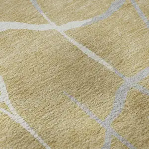 Photo of Gold Ivory And Gray Abstract Geometric Washable Area Rug With UV Protection
