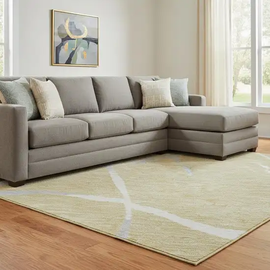 Gold Ivory And Gray Abstract Geometric Washable Area Rug With UV Protection Photo 2