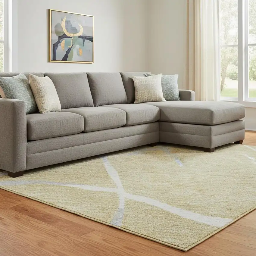 Gold Ivory And Gray Abstract Geometric Washable Area Rug With UV Protection Photo 2