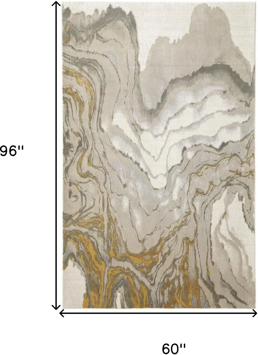 Gold Ivory And Gray Abstract Stain Resistant Area Rug Photo 8