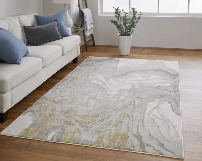 Gold Ivory And Gray Abstract Stain Resistant Area Rug Photo 5