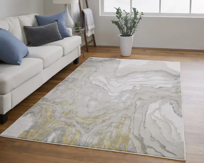 Gold Ivory And Gray Abstract Stain Resistant Area Rug Photo 6