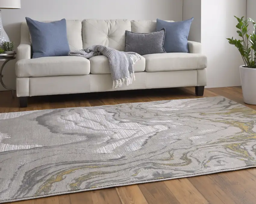 Gold Ivory And Gray Abstract Stain Resistant Area Rug Photo 7