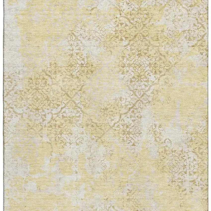 Gold Ivory And Gray Abstract Washable Area Rug With UV Protection Photo 4