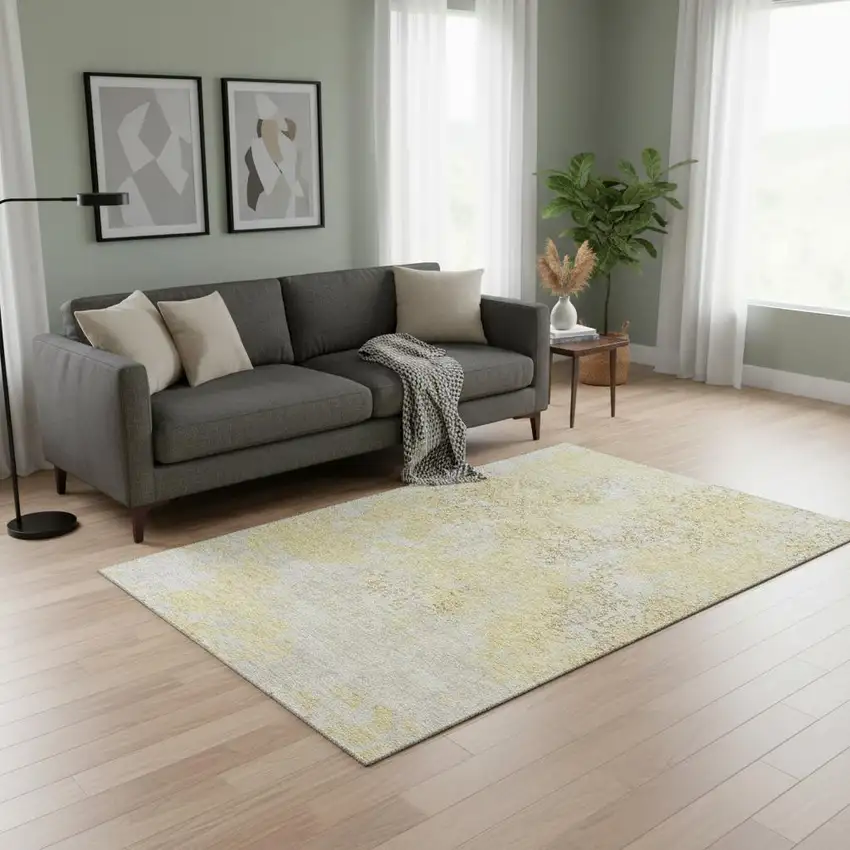 Gold Ivory And Gray Abstract Washable Area Rug With UV Protection Photo 2