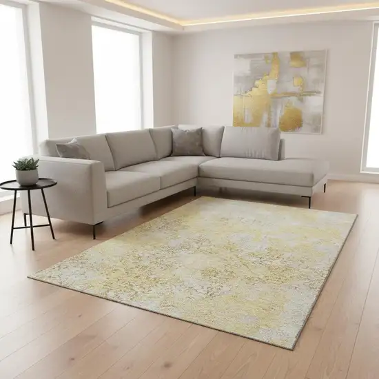Gold Ivory And Gray Abstract Washable Area Rug With UV Protection Photo 2