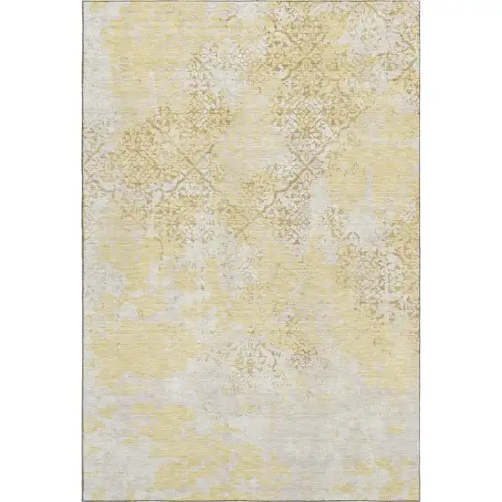 Gold Ivory And Gray Abstract Washable Area Rug With UV Protection Photo 1