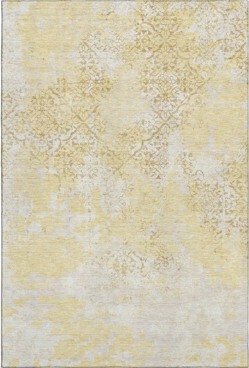 Gold Ivory And Gray Abstract Washable Area Rug With UV Protection Photo 1