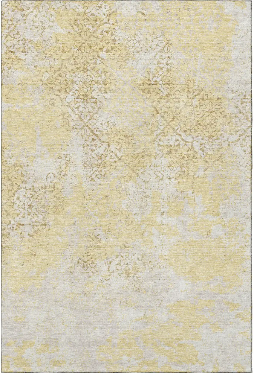 Gold Ivory And Gray Abstract Washable Area Rug With UV Protection Photo 4