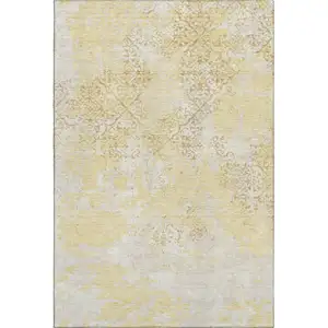 Photo of Gold Ivory And Gray Abstract Washable Area Rug With UV Protection