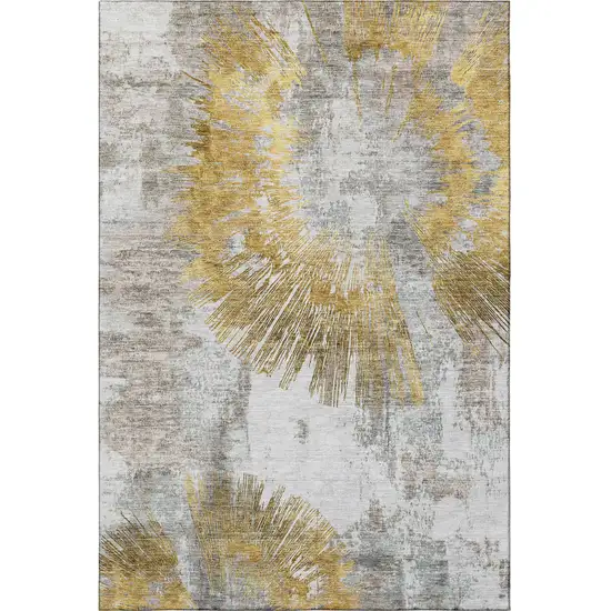 Gold Ivory And Gray Abstract Washable Area Rug With UV Protection Photo 4