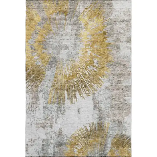 Gold Ivory And Gray Abstract Washable Area Rug With UV Protection Photo 1