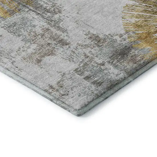 Gold Ivory And Gray Abstract Washable Area Rug With UV Protection Photo 7