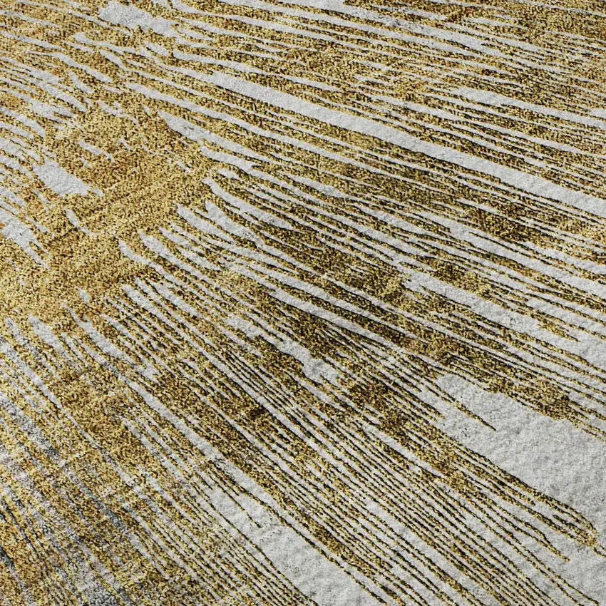 Gold Ivory And Gray Abstract Washable Area Rug With UV Protection Photo 8