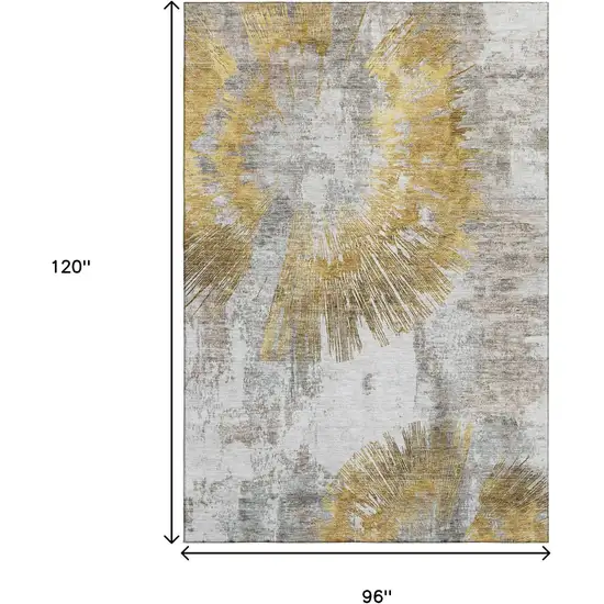 Gold Ivory And Gray Abstract Washable Area Rug With UV Protection Photo 3