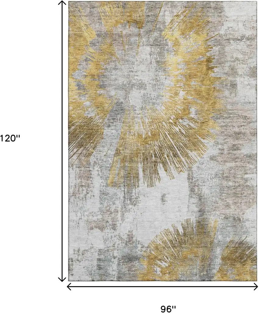 Gold Ivory And Gray Abstract Washable Area Rug With UV Protection Photo 3
