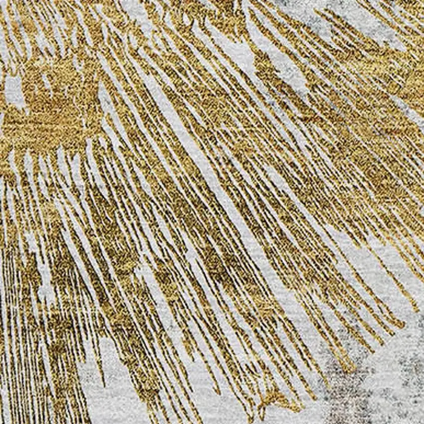 Gold Ivory And Gray Abstract Washable Area Rug With UV Protection Photo 3