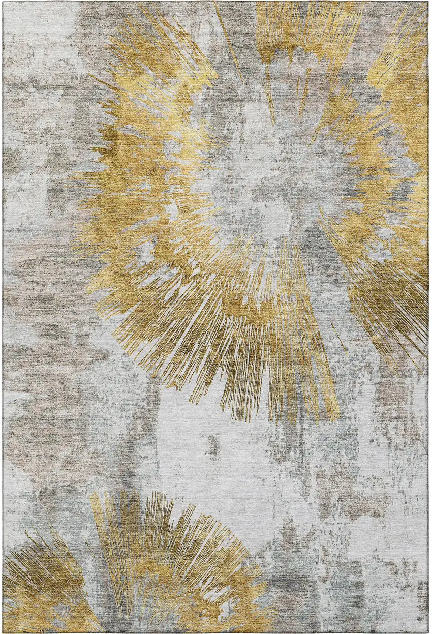 Gold Ivory And Gray Abstract Washable Area Rug With UV Protection Photo 4