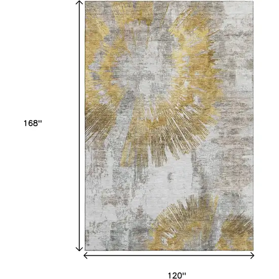 Gold Ivory And Gray Abstract Washable Area Rug With UV Protection Photo 3