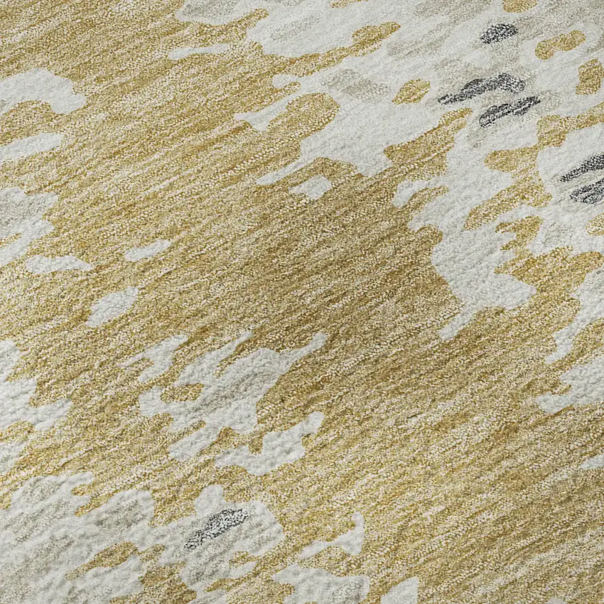 Gold Ivory And Gray Abstract Washable Area Rug With UV Protection Photo 9