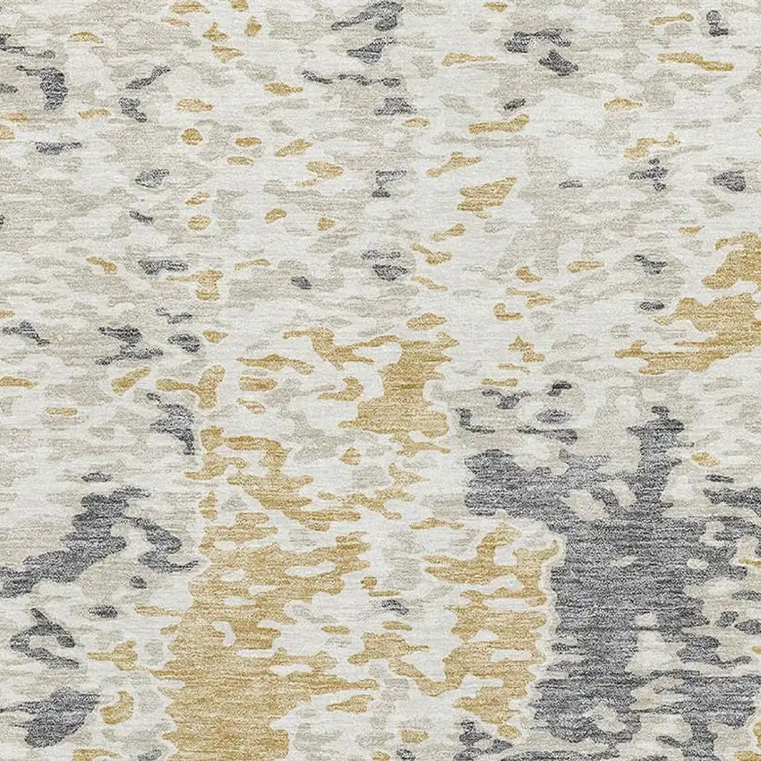 Gold Ivory And Gray Abstract Washable Area Rug With UV Protection Photo 2