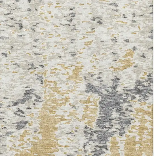 Gold Ivory And Gray Abstract Washable Area Rug With UV Protection Photo 3