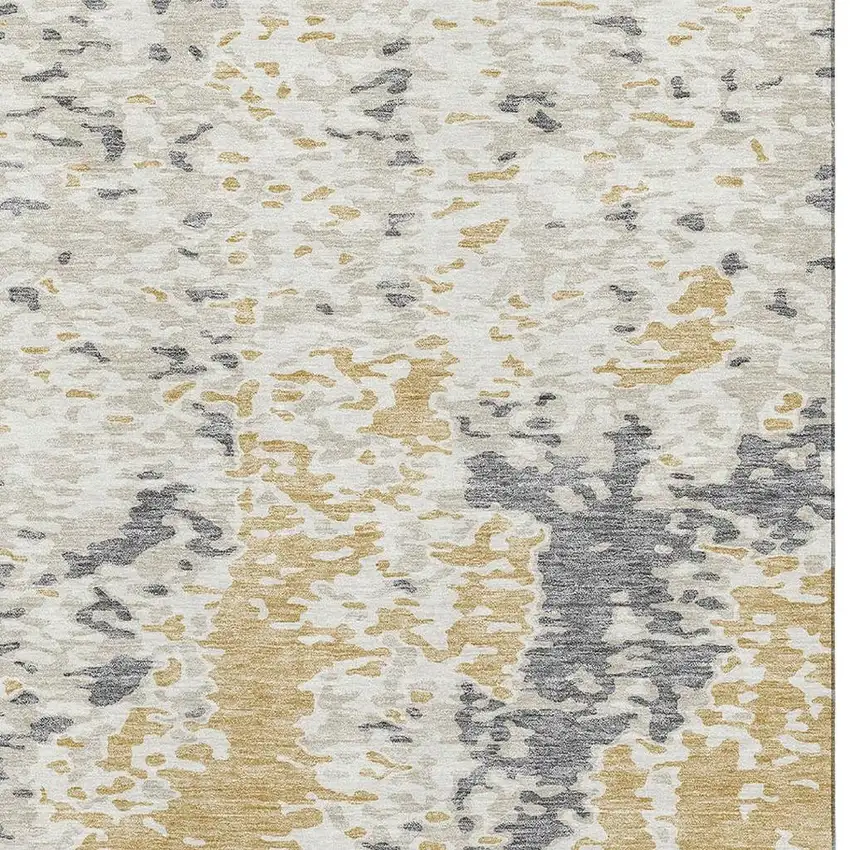 Gold Ivory And Gray Abstract Washable Area Rug With UV Protection Photo 3