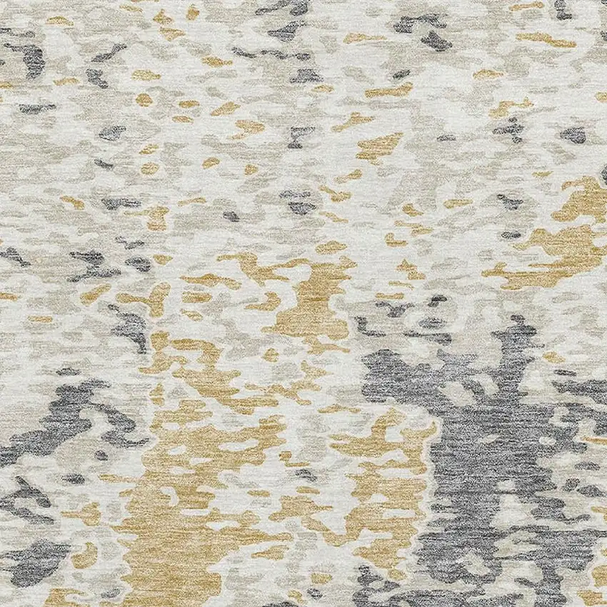 Gold Ivory And Gray Abstract Washable Area Rug With UV Protection Photo 2