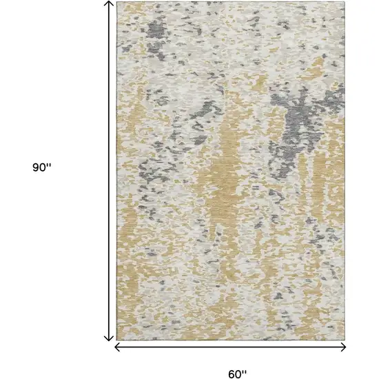 Gold Ivory And Gray Abstract Washable Area Rug With UV Protection Photo 9
