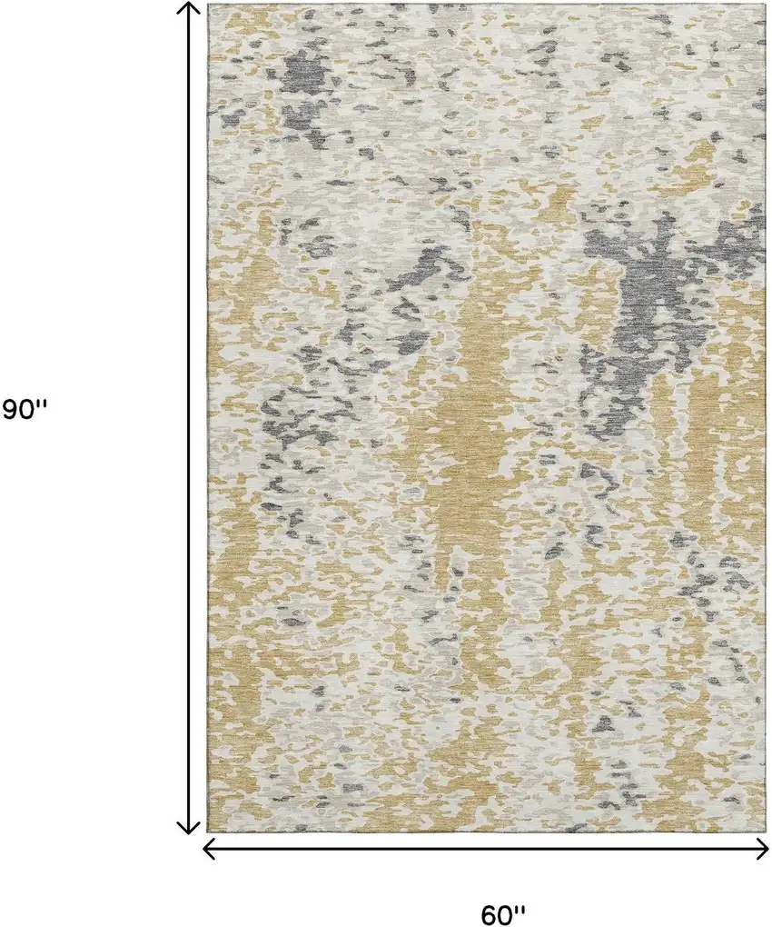 Gold Ivory And Gray Abstract Washable Area Rug With UV Protection Photo 9