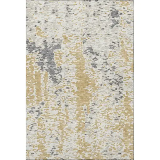 Gold Ivory And Gray Abstract Washable Area Rug With UV Protection Photo 3