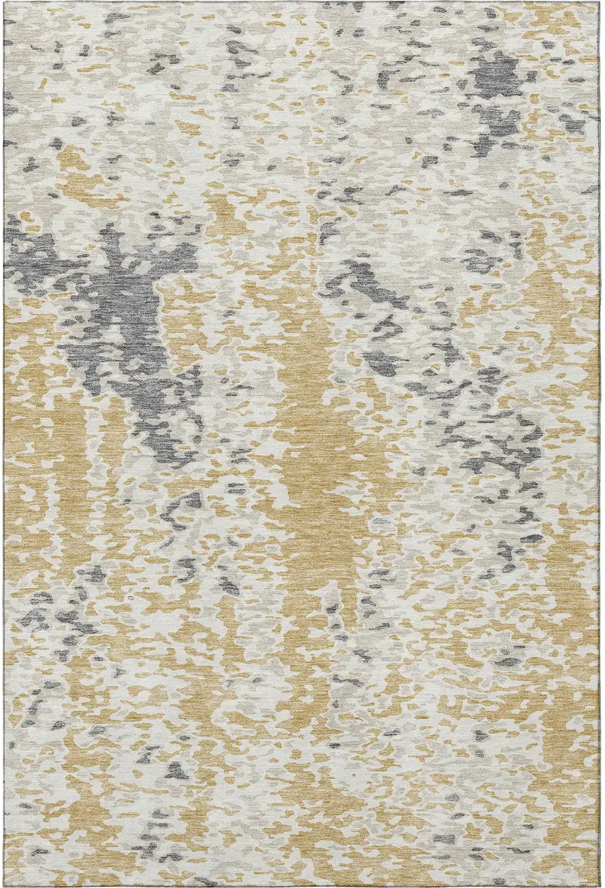 Gold Ivory And Gray Abstract Washable Area Rug With UV Protection Photo 3