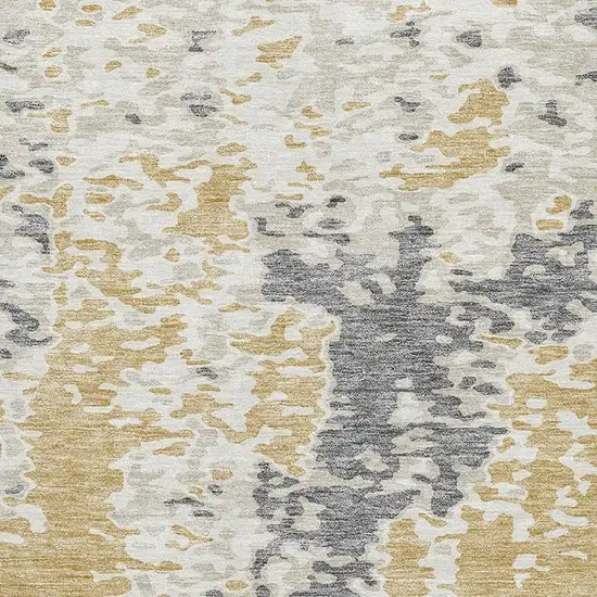 Gold Ivory And Gray Abstract Washable Area Rug With UV Protection Photo 2