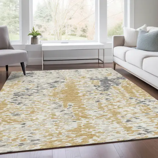Gold Ivory And Gray Abstract Washable Area Rug With UV Protection Photo 5