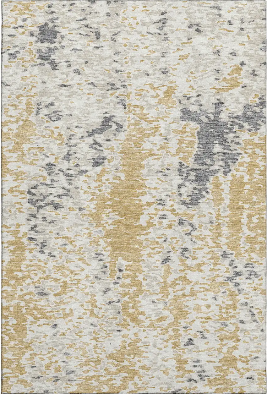 Gold Ivory And Gray Abstract Washable Area Rug With UV Protection Photo 1