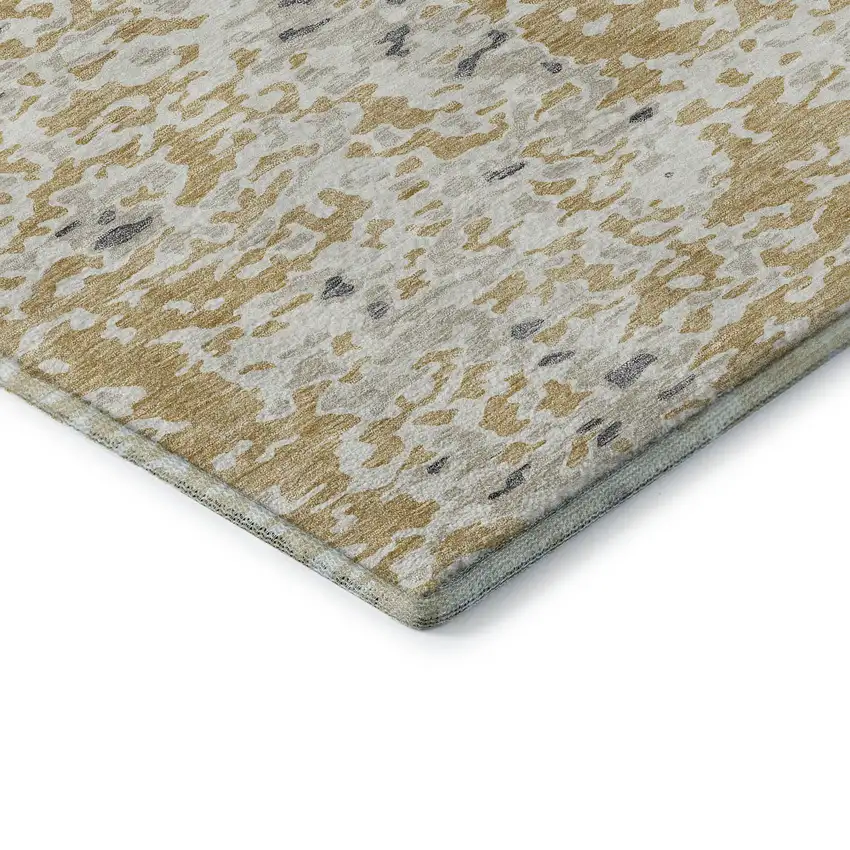 Gold Ivory And Gray Abstract Washable Area Rug With UV Protection Photo 7