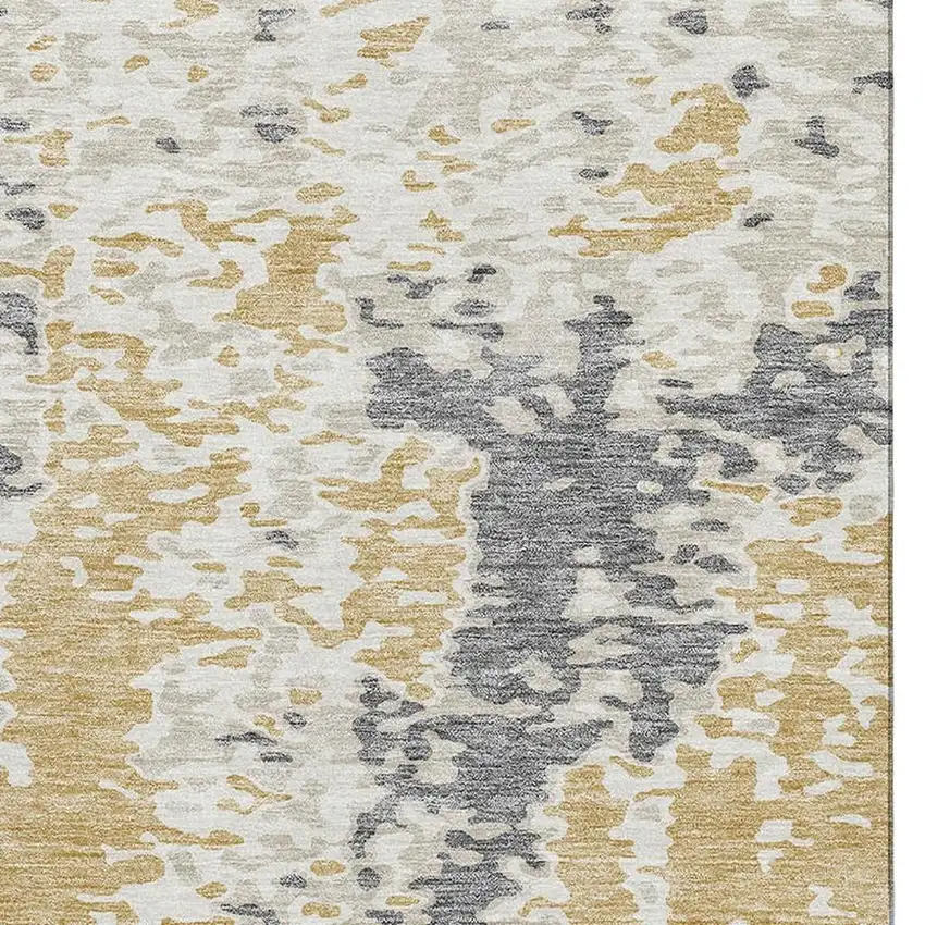 Gold Ivory And Gray Abstract Washable Area Rug With UV Protection Photo 2
