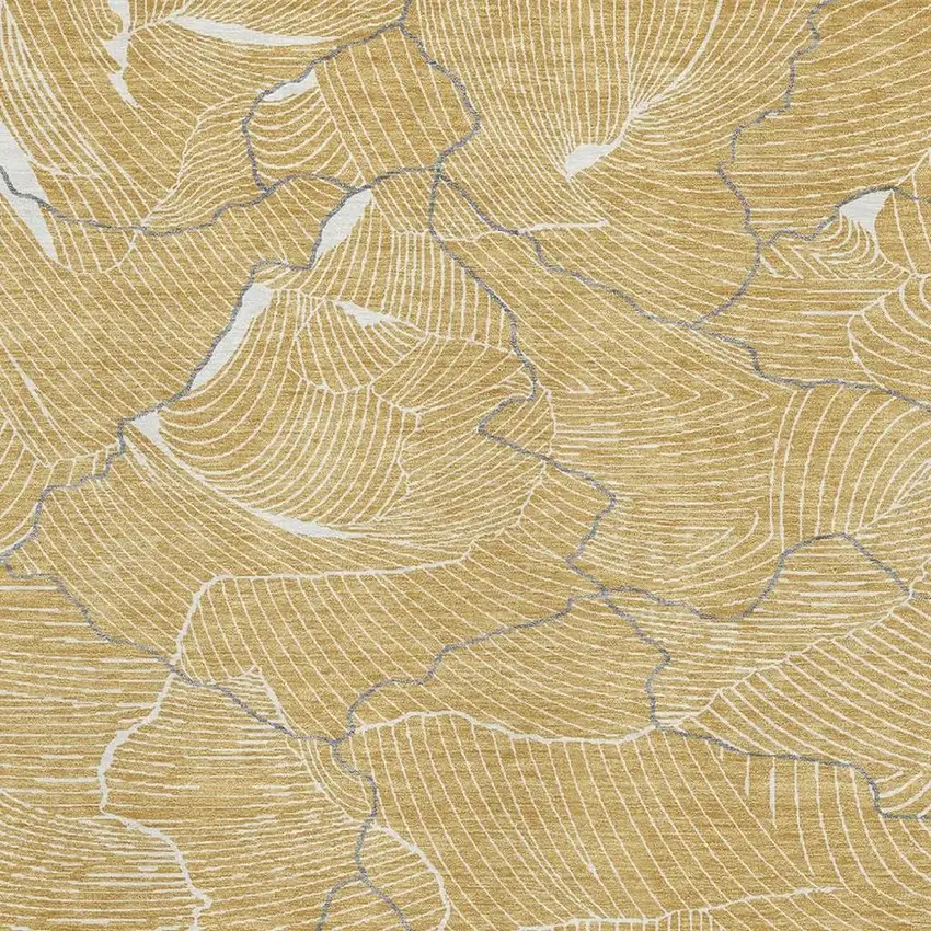 Gold Ivory And Gray Abstract Washable Area Rug With UV Protection Photo 2