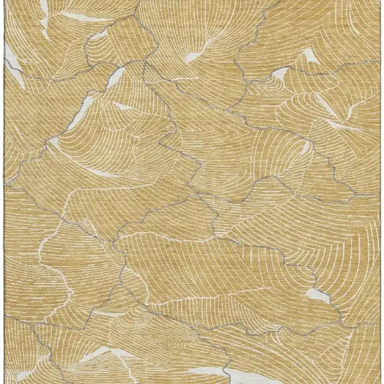 Gold Ivory And Gray Abstract Washable Area Rug With UV Protection Photo 2