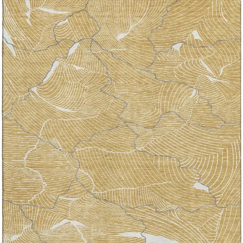 Gold Ivory And Gray Abstract Washable Area Rug With UV Protection Photo 2