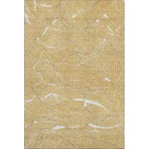 Photo of Gold Ivory And Gray Abstract Washable Area Rug With UV Protection