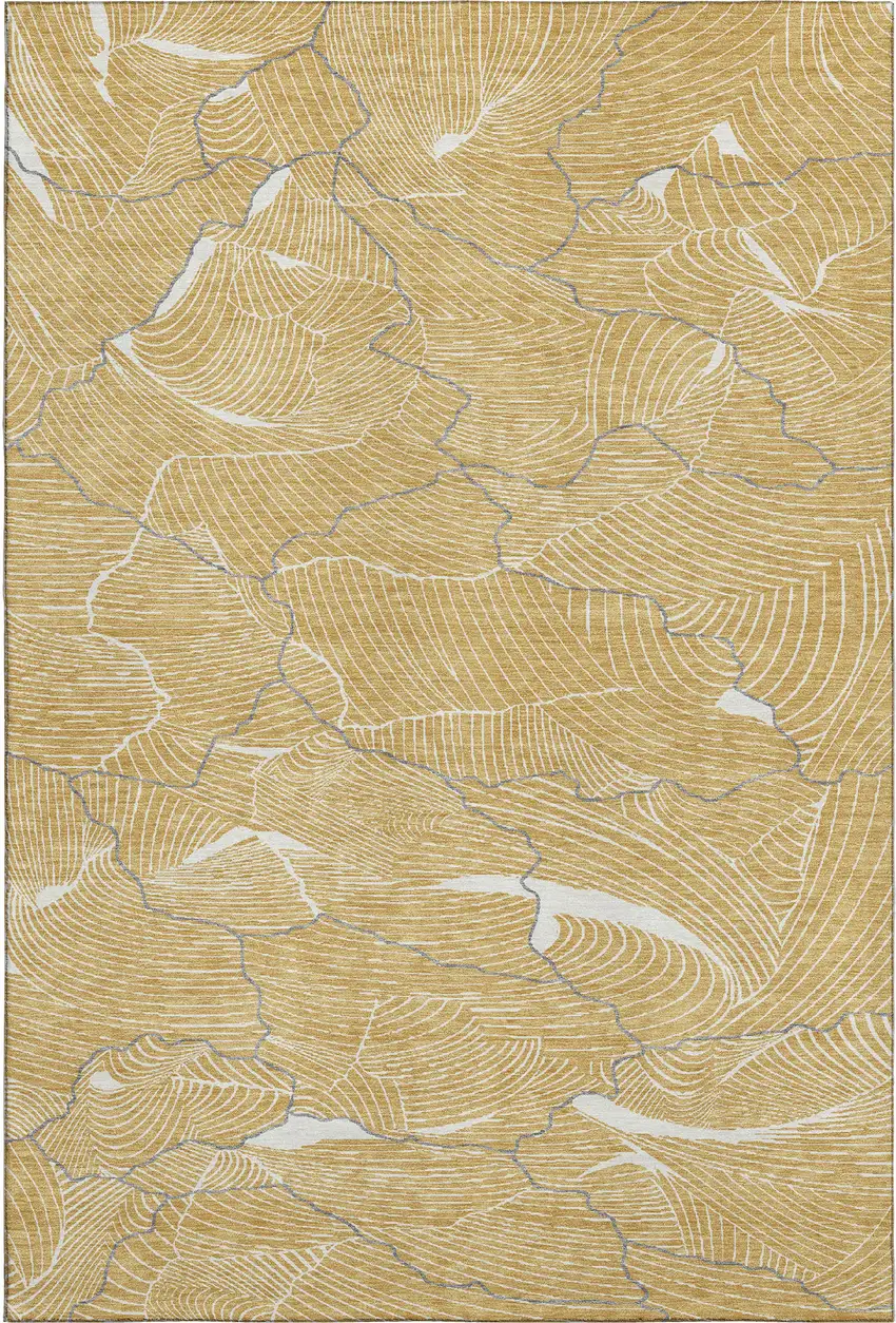 Gold Ivory And Gray Abstract Washable Area Rug With UV Protection Photo 1